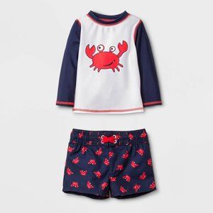 NEW! Cat & Jack Baby Boys 2pc Rash Guard & Trunks